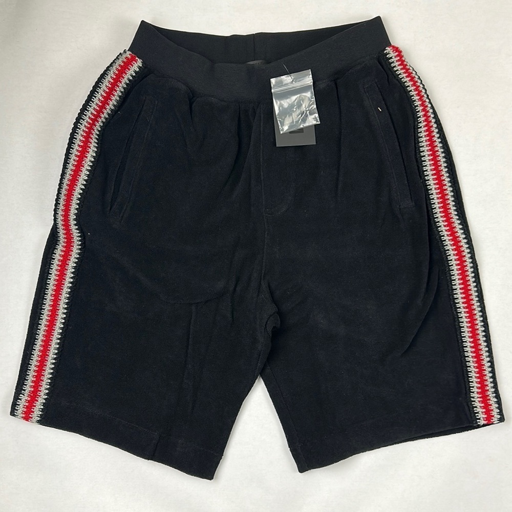 ATM Men's Black Red Side Stripped Stretch Waist Athletic Shorts Size Small